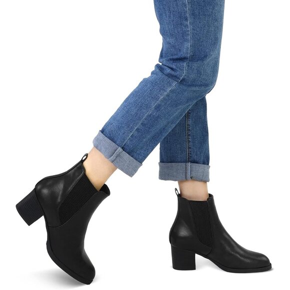 Women's Chelsea Boots Chunky Heel Ankle Boots Slip On Fall Casual Shoes - Picture 2 of 8